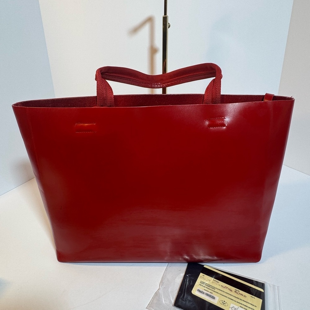 Prada Red Leather Tote Bag w/ Pouch - Picture 11 of 13